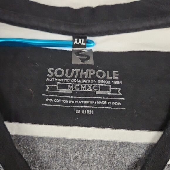 VTG SOUTHPOLE Mens White/Grey/Red Striped Shirt S/S Sz 2XL *Fits L*‎ V Neck - Picture 3 of 9